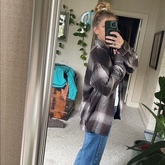 Abercrombie & Fitch Soft AF Dark Brown Plaid Shirt - Picture 7 of 14